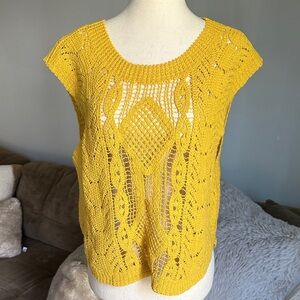 Zara Mustard Openwork Crochet Short Sleeve Sweater